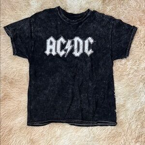 AC/DC Official Black Acid Wash Tee - L